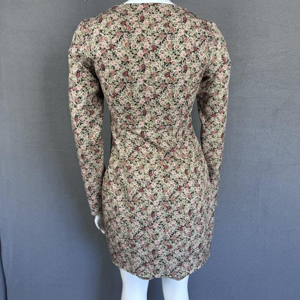 ZARA Dress Womens XS Floral Rose Print Long Sleeve Square Neck Mini‎ Bodycon - Picture 5 of 16